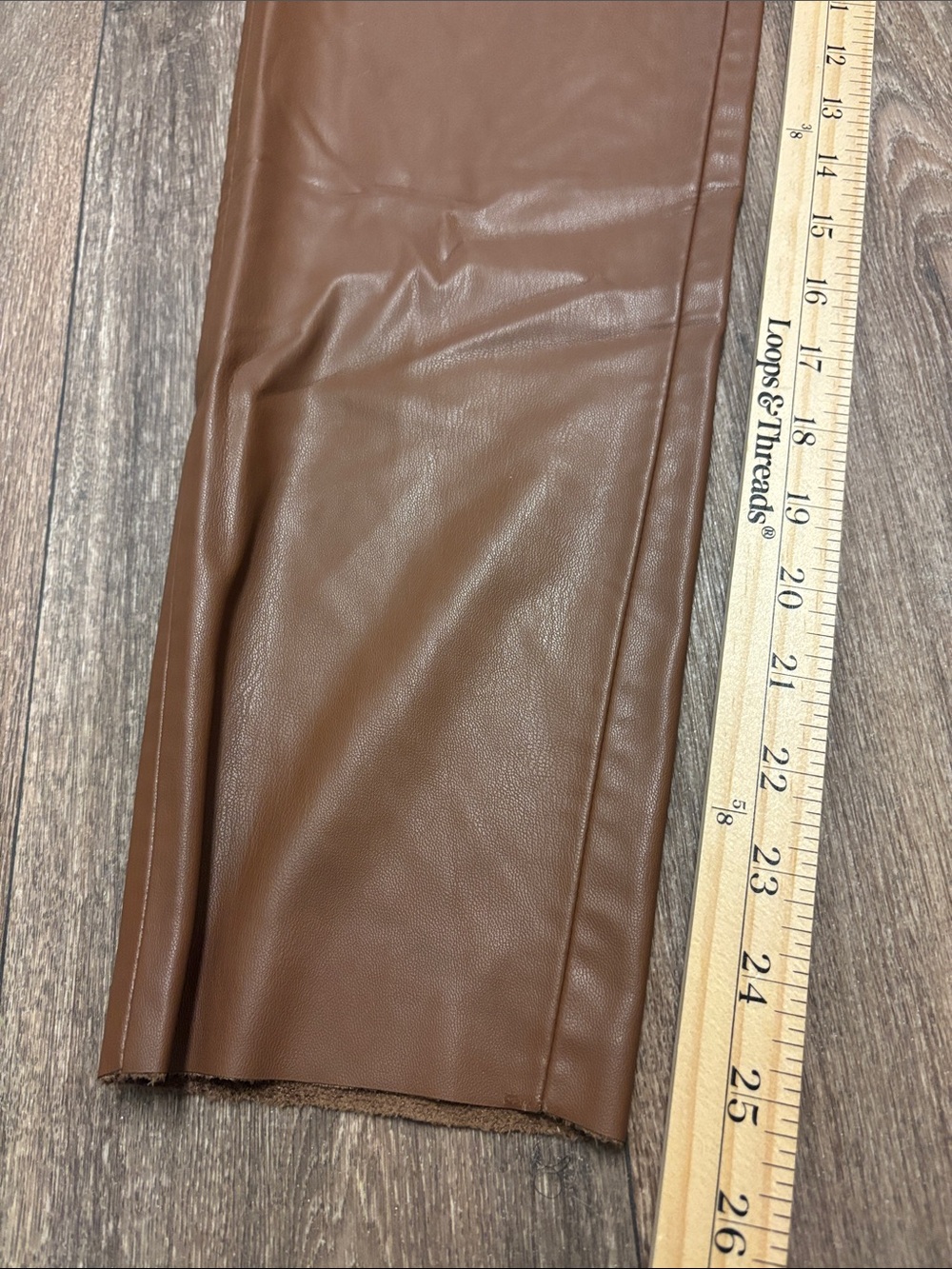 Zara Fall Cozy Chocolate Brown Faux Leather Straight-Leg Pants Elastic Waist XL - Picture 3 of 7